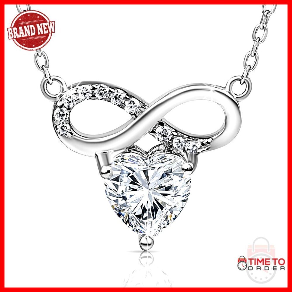 Sterling Silver Moissanite Heart Infinity Pendant Necklace Dainty Minimalist